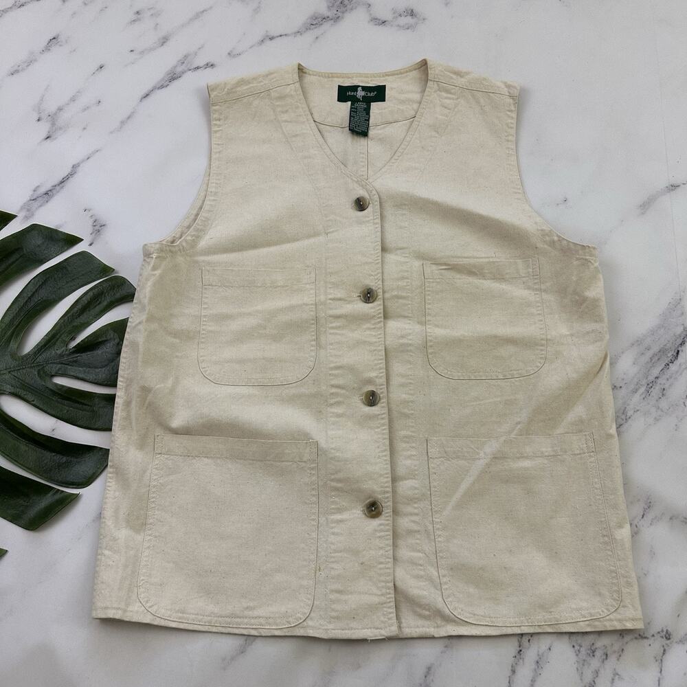 Hunt Club Womens Vintage 90s Long Vest Top Size L Cream Cotton Long Equestrian